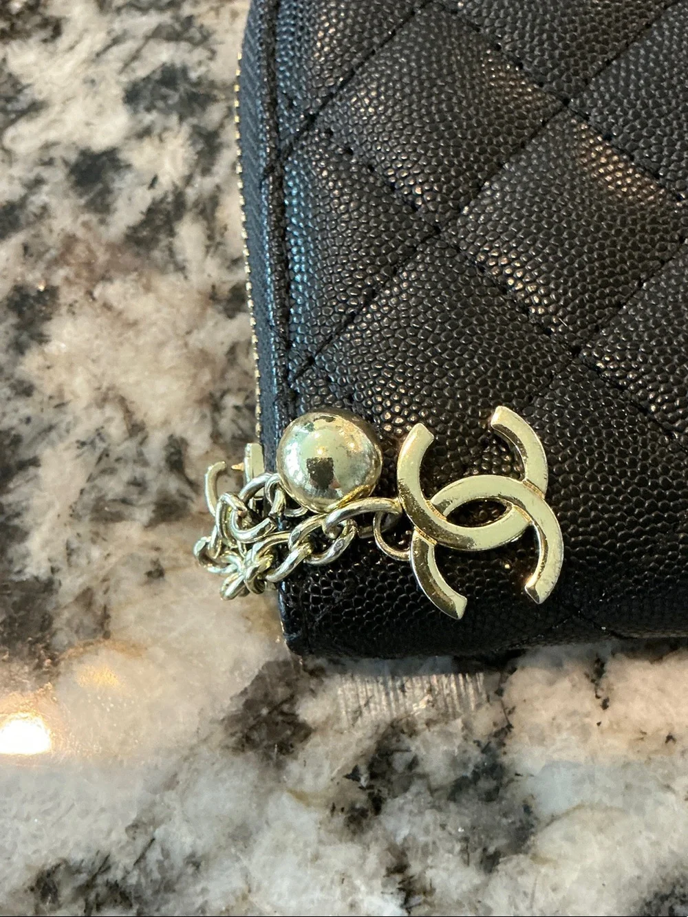 CHANEL Black Quilted Zip-Around Wallet with Gold CC Hardware